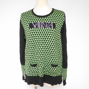 868152 VALENZA バレンザ イタリヤ 黒×グリーン柄 長袖 セーター 48