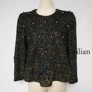 868147 Leilian Lerian Black x Gold Knit Свитер с длинным рукавом 11