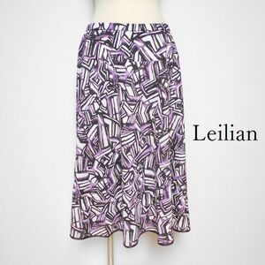 867244 Leilian レリアン 白×茶×ピンク柄 スカート 13＋