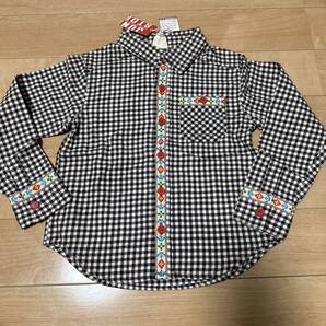 新品JUNKSTOREジャンクストアー ギンガムチェック×ボヘミアン長袖シャツ チェックシャツ ネルシャツ 女の子 子供120
