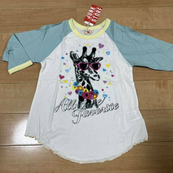 新品JUNKSTOREジャンクストアー　七分袖ラグランロング丈Tシャツ120 ラグランTシャツ 長袖Tシャツ トップス 子供服　女の子