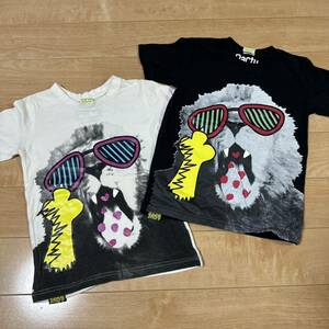 partypartyパーティパーティ半袖Tシャツ2枚セット120 ペインキー　双子コーデ　女の子　男の子　キッズ　子供服　ロック