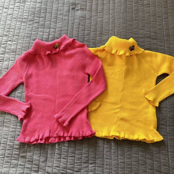 1.2回着用ミルデベリーキノコ刺繍リブタートルニット2枚セット100ブーフーウー 女の子 トップス 子供服 キッズ レトロガーリー リオ横山
