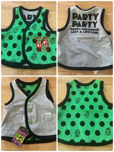 新品 PARTY PARTYパーティパーティ　リバーシブルベスト 60-70 ベビー服子供服　男の子女の子　上着　出産準備　お祝い　ギフトにも