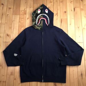 ★XL★ 1st camo green × navy シャーク パーカー a bathing ape BAPE shark full zip hoodie エイプ ベイプ アベイシングエイプ w19999