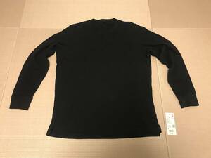 （美品）ユニクロ ワッフルクルーネックTシャツ(長袖) BLACK Mサイズ