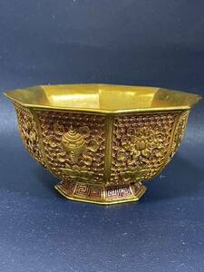 清代　仏教紋　古い金碗時代物 中国古玩