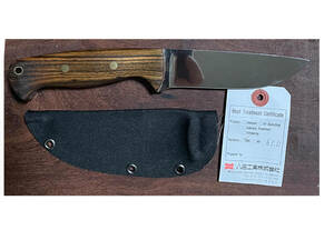 ELMAX に匹敵 日本製鋼材ナイフ　STEEL A　ボコーテハンドル（フラットグラインド)