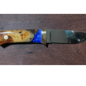 ELMAX に匹敵 日本製鋼材ナイフ STEEL A 花梨瘤レジンハイブリッドハンドル フルテーパードタング（フラットグラインド)M623の画像2