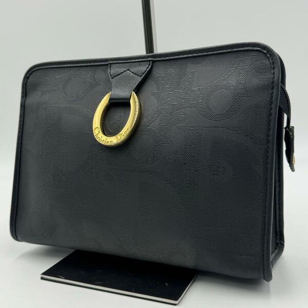 【極美品】Dior クリスチャンディオール クラッチバッグ セカンドバッグ オーバル金具 トロッター柄 PVC レザー 本革 ブラック 黒 メンズ