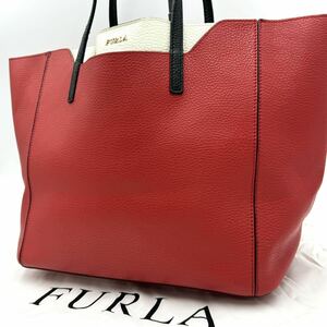 1円〜【希少/極美品】FURLA フルラ ファンタジア トートバッグ 肩掛け A4 大容量 ビジネス レザー 本革 シボ革 赤 白 黒 メンズ レディース