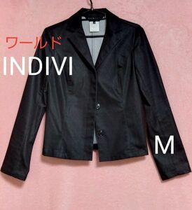 良品【INDIVI☆インディヴィ】ワールド　ストレッチ　ジャケット　ブラックジーンズ風　38　M　黒　訳あり