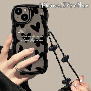 Phone15ProMax バタフライハートケース ストラップ付き