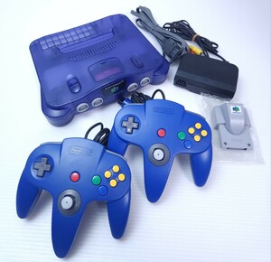 美品/ 動作品 nintendo64本体 ミッドナイトブルー N64 ニンテンドー64 希少品 2台コントローラ セット(268)