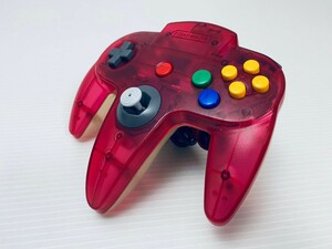 レトロゲーム N64コントローラー 美品 / 動作品 本物 Nintendo ニンテンドー64 NUS-005 コントローラ クリアレッド (H-9)