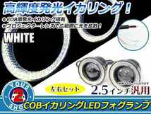 2.5インチ 64mm COB イカリング LED プロジェクター フォグランプ 白×白 左右セット 10W×2 合計20W ハイパワーライト ステー付 Sサイズ_画像1