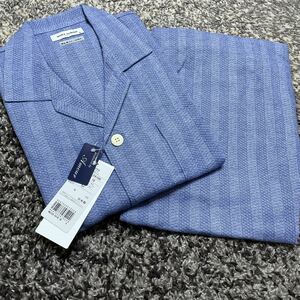 ミラショーン 暖か素材　織柄　ブルー　長袖 パジャマ 紳士　L