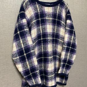 80s 90s モヘア mohair USA ビンテージ ヴィンテージ ニット セーター アメリカ 古着 チェック柄 レア デザイン 毛足長め オールド 希少