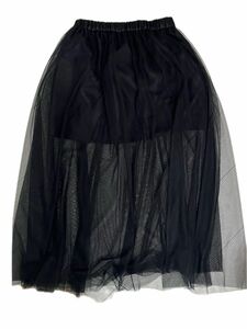 黒 ブラック色 ロングスカート ウエストゴム チュールスカート