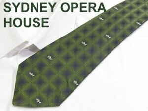 【音楽 オペラハウス】C 736 シドニー オペラハウス ネクタイ SYDNEY OPERA HOUSE 緑系 オペラハウス ロゴ 柄 ジャガード