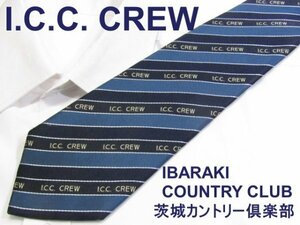 【ご当地 ゴルフ】C 729 茨木カントリー倶楽部　ネクタイ I.C.C. CREW IBARAKI COUNTRY CLUB 紺色系 レジメンタルストライプジャガード