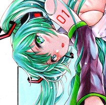 ★初音ミク★VOCALOID★同人手描きイラスト★アナログ★色紙★_画像1