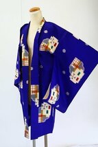 【着物フィ】アンティーク 銘仙　長羽織 身丈97cm 青紫 レトロ 大正モダン 仕立て上がり 正絹 kimono 15489_画像4