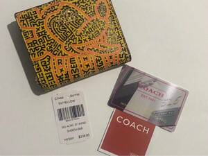 ［1円スタート］COACH コーチ　二つ折り財布　ディズニーコラボ　イエローマルチ　新品未使用　c7446