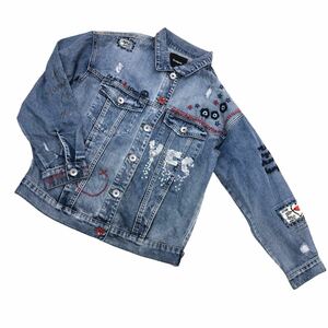 S178 Desigual デシグアル デニムジャケット Gジャン ジージャン ジャケット 上着 羽織り スパンコール 綿100% レディース S ブルー 青