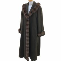 ※S186-3 カシミヤ100% ロングコート コート アウター 上着 ファー カシミア cashmere ロング丈 レディース M ブラウン 茶_画像1