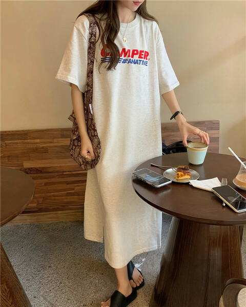 【新品・未使用】ワンピース チュニック Tシャツ ロング丈 韓国 レディース オルチャン ホワイト 000050F