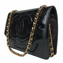 【1円～】シャネル CHANEL ウォレット 財布 チェーンウォレット ココマーク 4番台 ブラック エナメル 中古_画像3