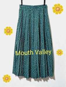 【Mouth Valley】プリーツロングスカート　ドッド柄　　グリーン　Mサイズ
