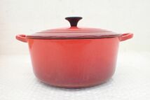 ☆D492-80　LE CREUSET ル・クルーゼ ココットロンド チェリーレッド 22size 両手鍋　箱付き　中古現状品　直接引き取り歓迎_画像2