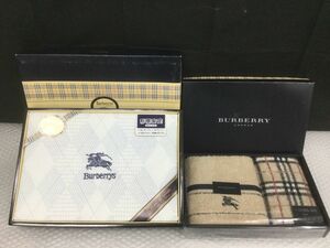 YS200-80【未使用保管品2点】Burberrys(バーバリー)プリントフラットシーツ ロゴ 寝具/ノバチェック フェイス ウォッシュタオル BB4100/t