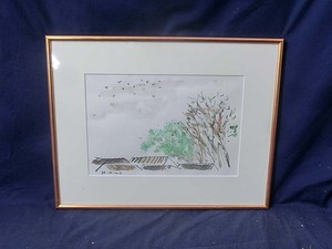 Art hand Auction 503087 Acuarela de Konosuke Hino Cielo con pájaros volando (artista) Pintura de paisaje, de la prefectura de Fukuoka, miembro del Kofu-kai, Cuadro, Pintura al óleo, Naturaleza, Pintura de paisaje
