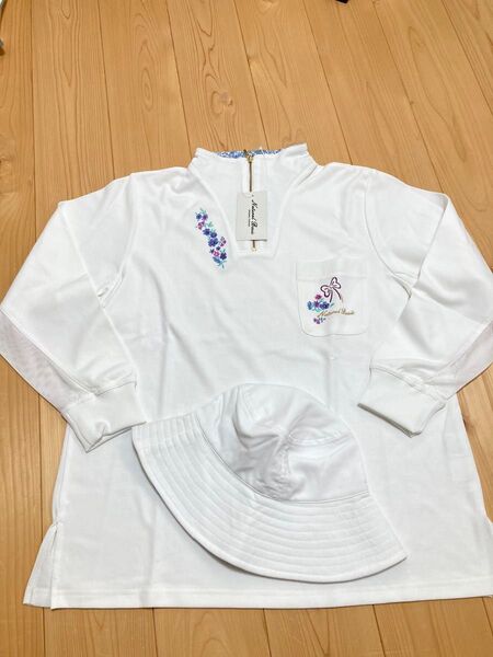 新品ベルーナ ハーフジップ 長袖Tシャツ LLサイズ帽子付き