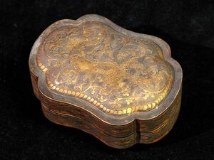 「唐代 古銅彫 塗金首飾盒」旧銅器 置物擺件 賞物 中国古美術 旧蔵出