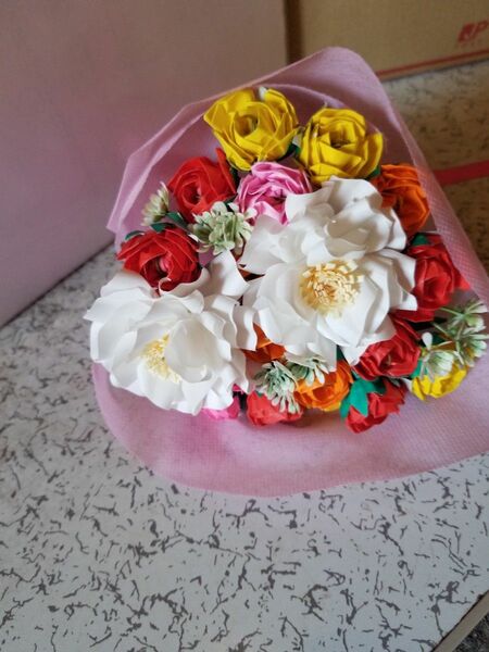 折り紙　ミニ薔薇とふんわりダリア　花束　ブーケ
