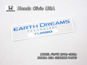 シビックFC1FK7【HONDA】ホンダCIVIC純正USエンブレムEARTH.DREAMS.TECHNOLOGY.TURBO/USDM北米仕様エンジンバルブカバープレートUSAターボ