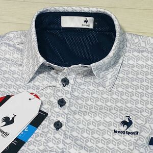 新品★ルコック ゴルフ LCS総柄 PRO-GOLFER'Sシリーズ 吸汗速乾 半袖ポロシャツ★グレー★サイズLL★送料185円