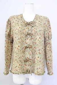 KANEKO ISAO / 5. ribbon small floral print blouse mint X Brown T-24-01-24-015-EL-BL-HD-ZT139