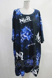 NieR Clothing / プリントBIG CUTSEW 黒×青 H-24-01-31-1023-PU-TO-KB-ZH