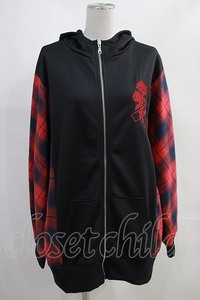 NieR Clothing / check switch ZIP Parker black × red H-24-02-06-1009-PU-TO-KB-ZT023