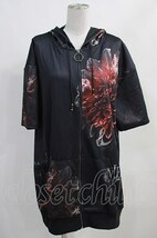 NieR Clothing / 総柄半袖ZIPパーカー 黒 H-24-02-08-046-PU-TO-KB-ZT027_画像1