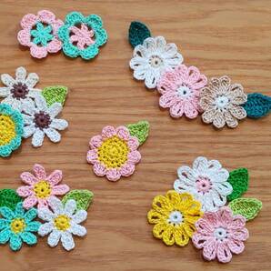 レース編みお花のモチーフ♪ お花（平ら） いっぱい  ハンドメイド ピンク&水色の画像6