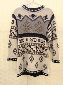 アルパカ100% ニットセーター　手編み　丈長め　ハイネック　ビンテージ