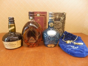 未開栓 古酒 ウイスキー 01 / スコッチ Dunhill 750ml, Dimple 1L, Royal Salute(容量減? 重量915.3g 陶器含) まとめて3本set