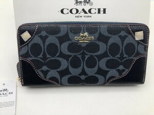 コーチ COACH 長財布 財布 ラウンドファスナー アコーディオン ロゴ デニム ネイビー 新品 未使用 贈り物 F53769 b146