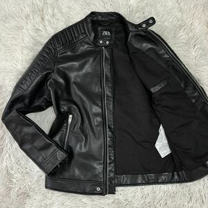 新品同様 希少Lサイズ【溢れる色気】ZARA シングル ライダースジャケット レザージャケット バイカー ザラ ブラック 光沢 高級感 色気